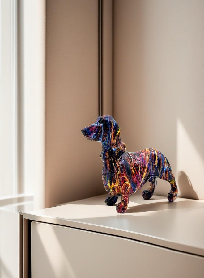SHTWX Art Dachshund Dog Statue Figurine Sculpture Resin Collectible Gifts for Dachshund Dog Lover Office Home Decor Desk Accessories Decoration Garden Figurines Outdoor Decor Colorful (Color D) - Image 3